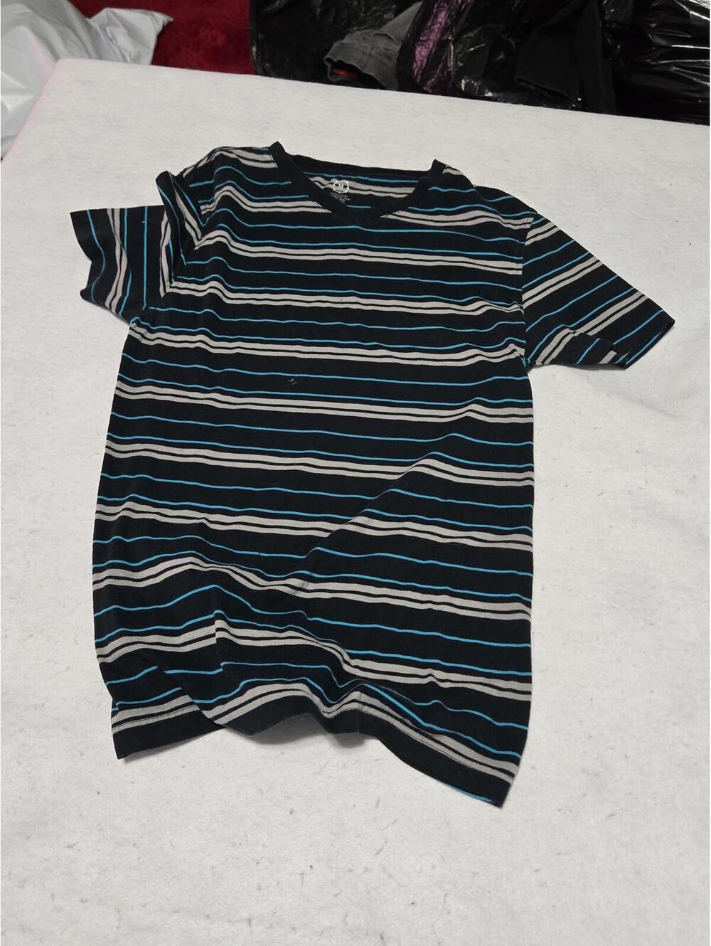 Men's Medium Black Striped Cotton Blend T-Shirt